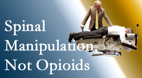 Chiropractic spinal manipulation at New Roads Chiropractic Center is worthwhile over opioids for back pain control.