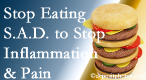 New Roads chiropractic patients do well to avoid the S.A.D. diet to reduce inflammation and pain.