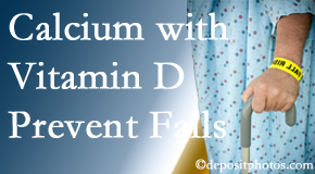 Calcium and vitamin D supplementation may be recommended to New Roads chiropractic patients who are at risk of falling.