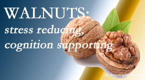 New Roads Chiropractic Center shares a picture of a walnut which is said to be good for the gut and lower stress.