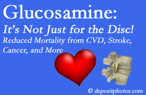 New Roads health benefits from glucosamine use include reduced overall early mortality and mortality from cardiovascular issues.